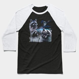 Celestial Raccoon Crew Elevate Your Wardrobe with UFO Intrigue Baseball T-Shirt